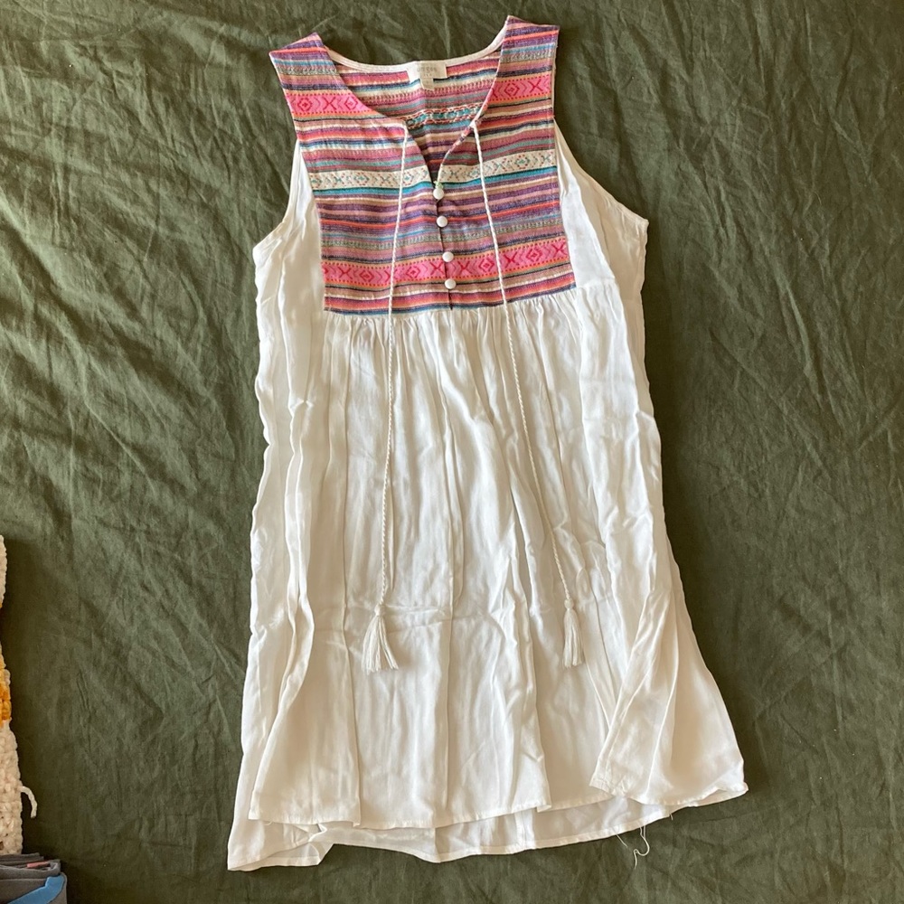 Umgee S multicolor woven & white linen dress